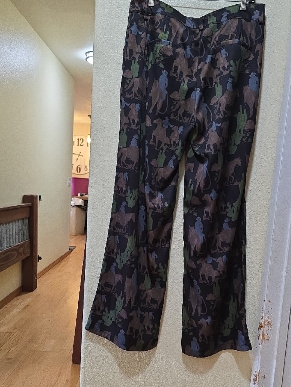 Women’s Patterned Trousers - Green & Brown Western Print - Picture 3 of 4